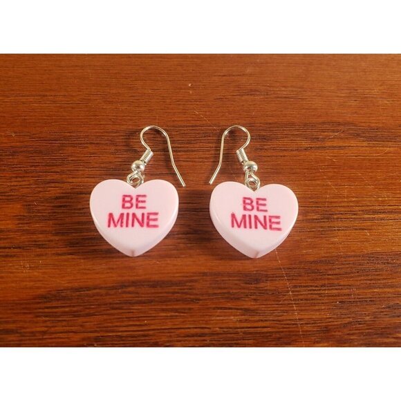 Valentines Earrings Heart Pink Day Candy Hearts Dangle Drop Hand Crafted US - Picture 2 of 4